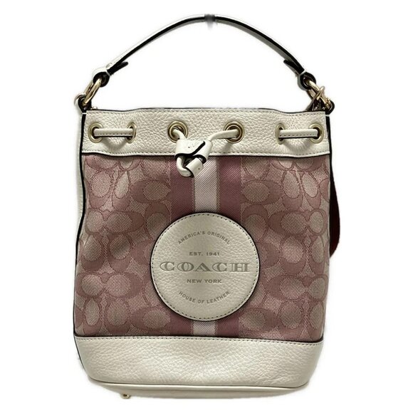 Auth COACH C7964 Pink Beige Cream Jacquard Leather - Handbag - Picture 1 of 9
